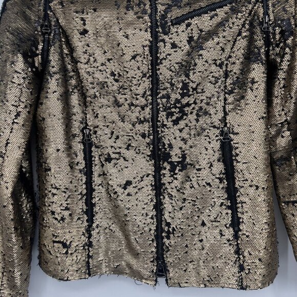 Faith Connexion Gold & Black Sequin Moto Jacket - Size S - Picture 3 of 10